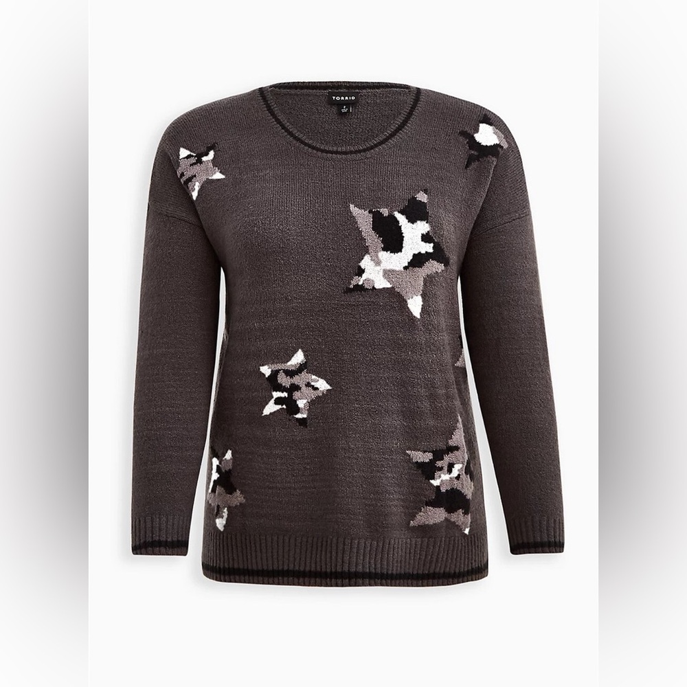 Torrid Crew Neck Sweater - Stars Grey 1X (14-16)